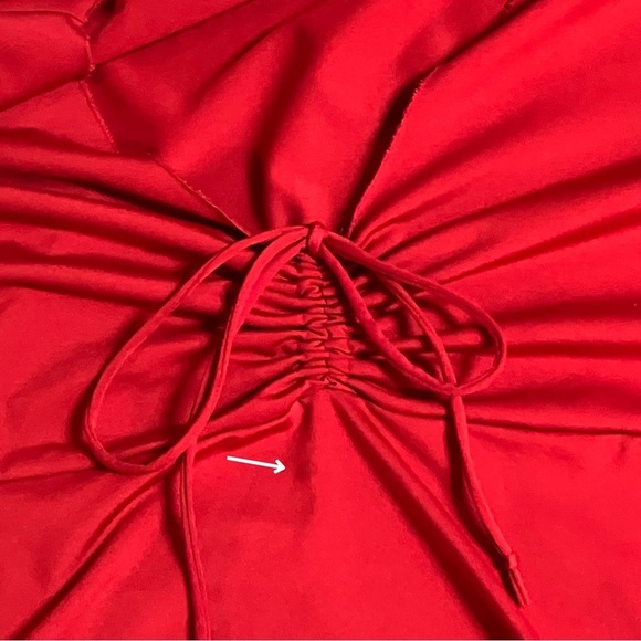 Vintage 90s 3X Red Silky Satin Flowy Ruched Bow Top with V Neck Flared Sleeves - Picture 8 of 10